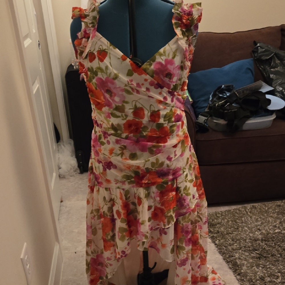 Abercrombie & Fitch Floral High Low Dress - Pink and Orange